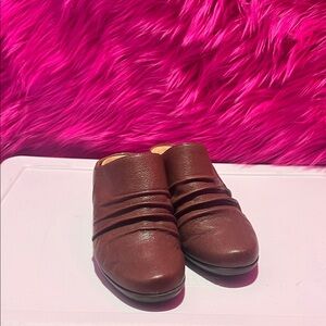 Brown Leather Clark’s Mules Shoes